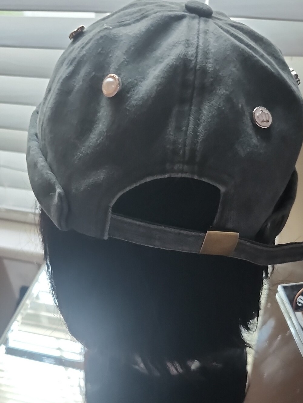 Subtle Luxury Dark Gray Baseball Cap with Decorative Studs